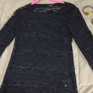 Navy blue Lace Long sleeve shirt